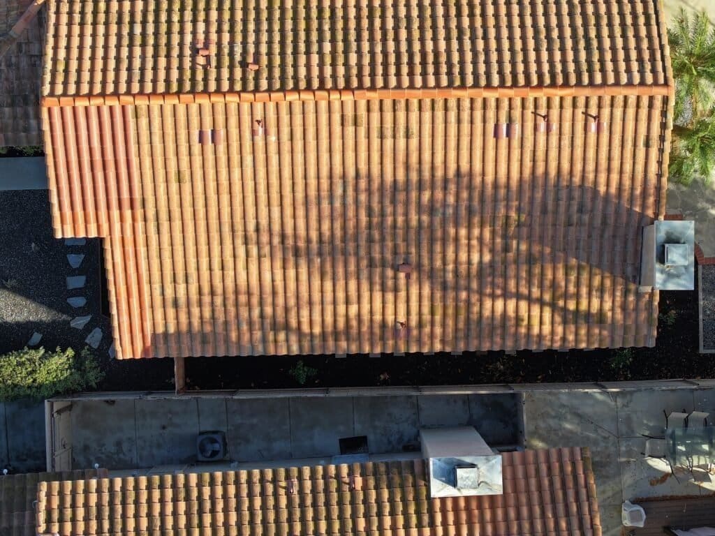 Drone roof inspection by San Diego roofing contractor Richardson Roofing.